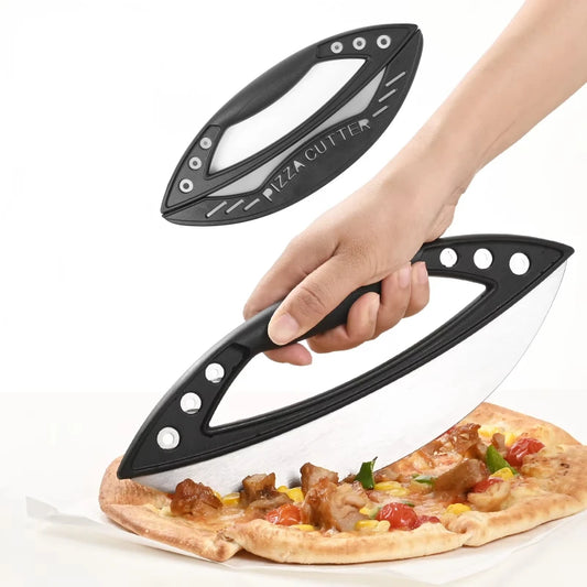Semi-Circular Cutting Pizza Cut Vanilla with Knife Stainless Steel Slicer Knife with Blade Cover Premium Kitchen Pizza Tools Peaceful Pleasures Health and Wellness