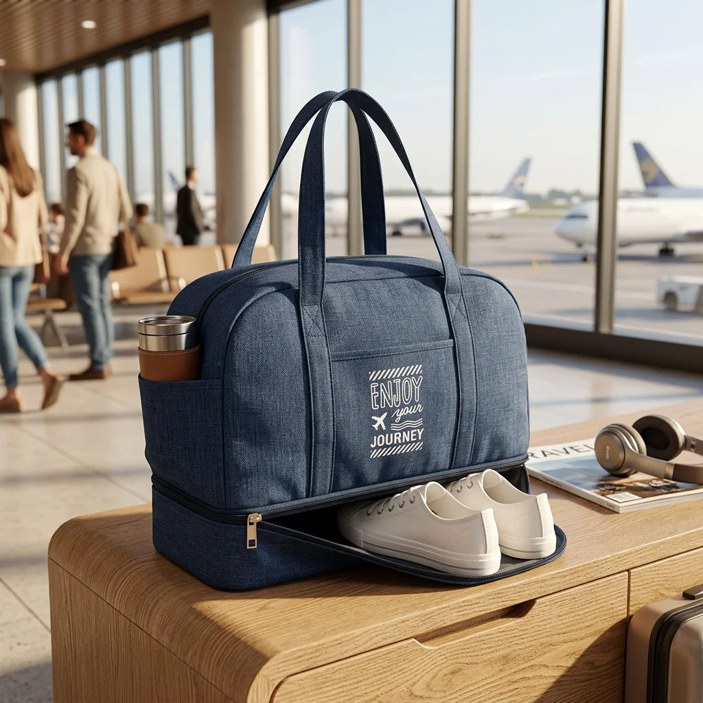 Men's Travel Bag Waterproof Oxford Cloth Large Capacity Double Layer Design for Business and Travel Peaceful Pleasures Health and Wellness