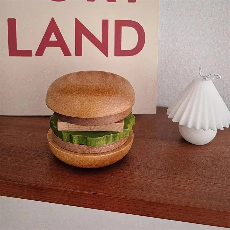 6PCS Hamburg Shape Teacup Tray 6 In 1 Solid Wood Coaster Table Cupcake Snack Dessert Pads Anti-slip Burger Insulation Cup Mat Peaceful Pleasures Health and Wellness