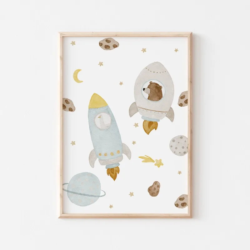 Cute Bear Cartoon Canvas Wall Art for Kids Nursery Room Decor