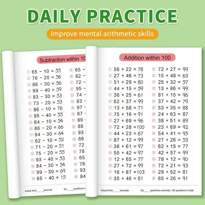 Addition Subtraction Arithmetic Exercise Book Quick Calculation Math