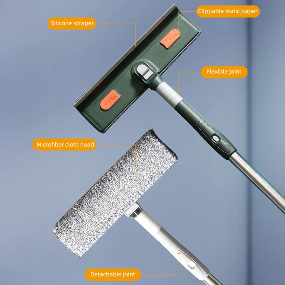 72-226CM Extended Window Cleaning Tool Glass Cleaner Mop with Silicone Scraper Window Cleaning Brush Household Cleaning Tools Peaceful Pleasures Health and Wellness