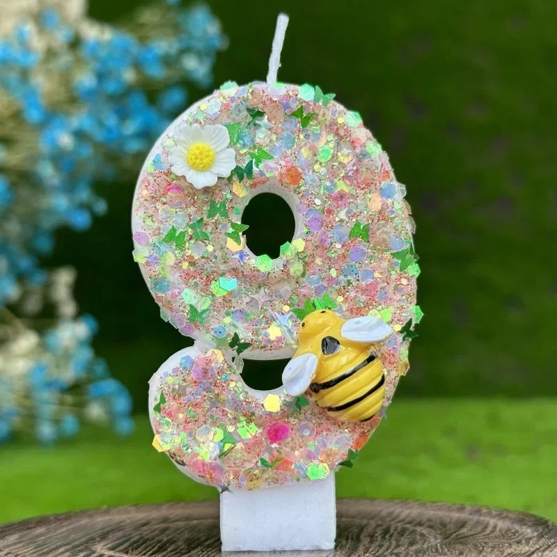 Party 0-9 Number Digital Birthday Candle Cake Decoration New Year's Eve Creative Bee and Wasp Decorative Candles Birthday Cake Peaceful Pleasures Health and Wellness 9