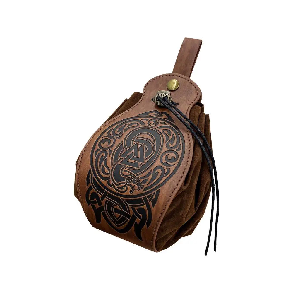 Celtic PU Leather DnD Dice Bag | Medieval Drawstring Pouch