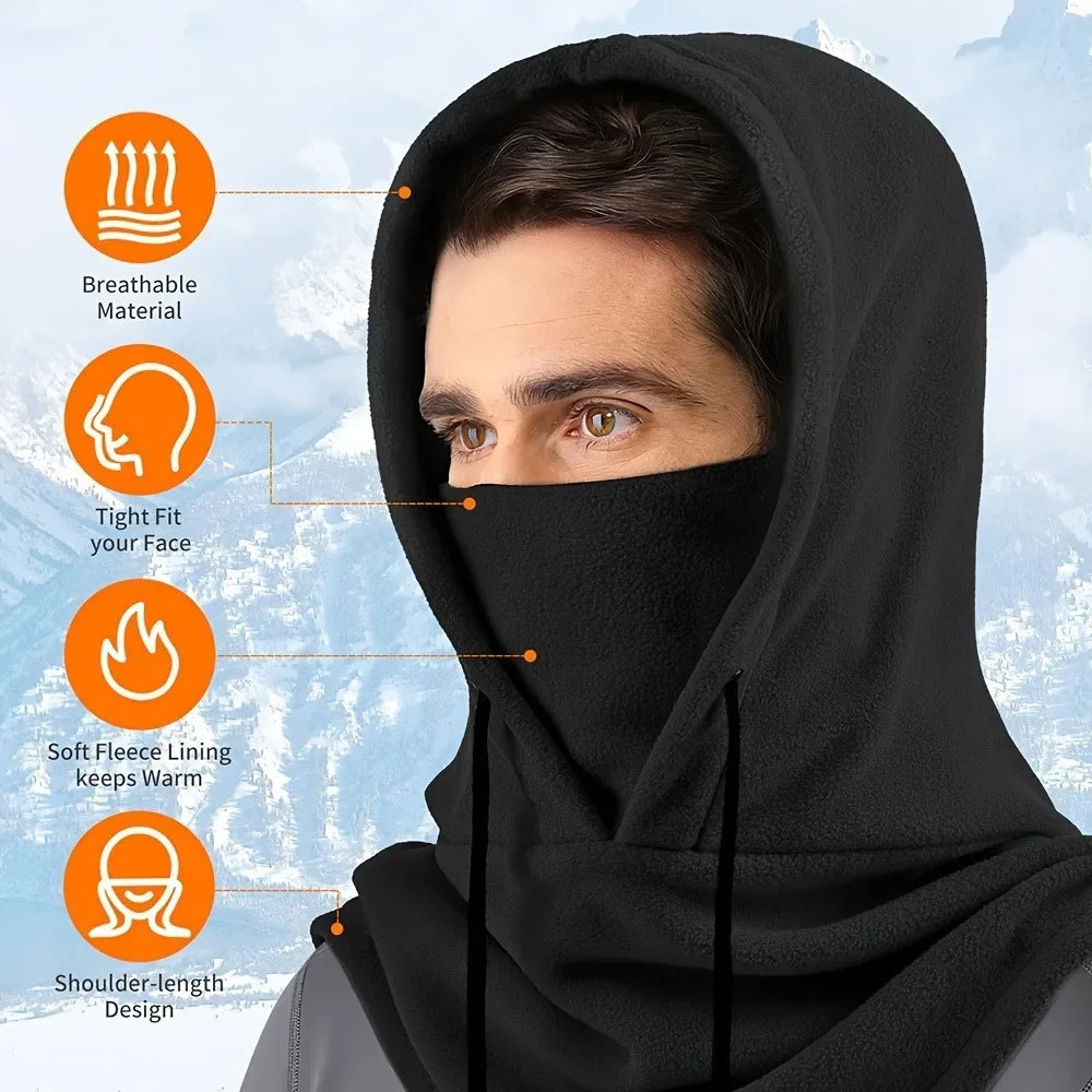 1pc/3pcs Winter Warm Fleece Neck Warmer Hat Solid Adjustable Drawstring Ski Balaclava Mask Windproof Cycling Hooded Cap Unisex Peaceful Pleasures Health and Wellness