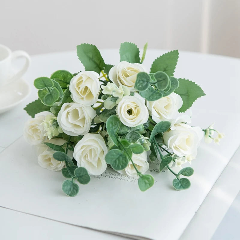 Silk Rose Bouquet 10 Heads – Wedding & Home Artificial Flowers