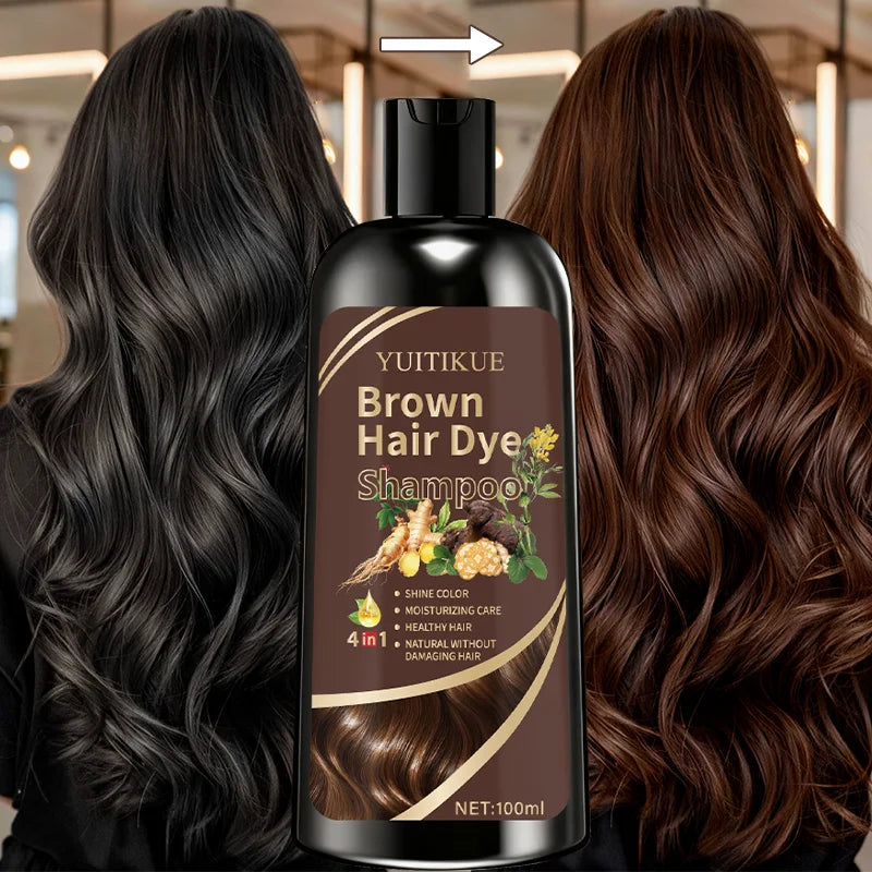 YUITIKUE Brown Hair Dye Shampoo 100ml – 4-in-1 Plant Formula for Gray Coverage Peaceful Pleasures Health and Wellness Default Title