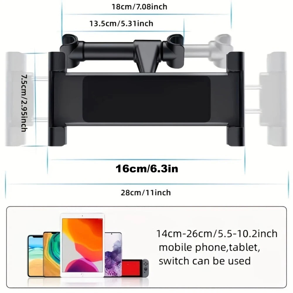 Car Headrest Tablet Mount 360° Rotation – Fits 4.7–12.9"