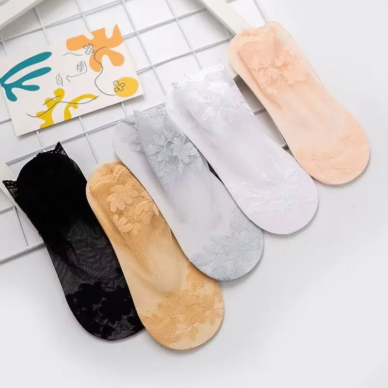 Women's Lace Embroidered Invisible Boat Socks – 5 Pairs Women's Boat Socks Peaceful Pleasures Health and Wellness 5 Pairs Mixed color One Size