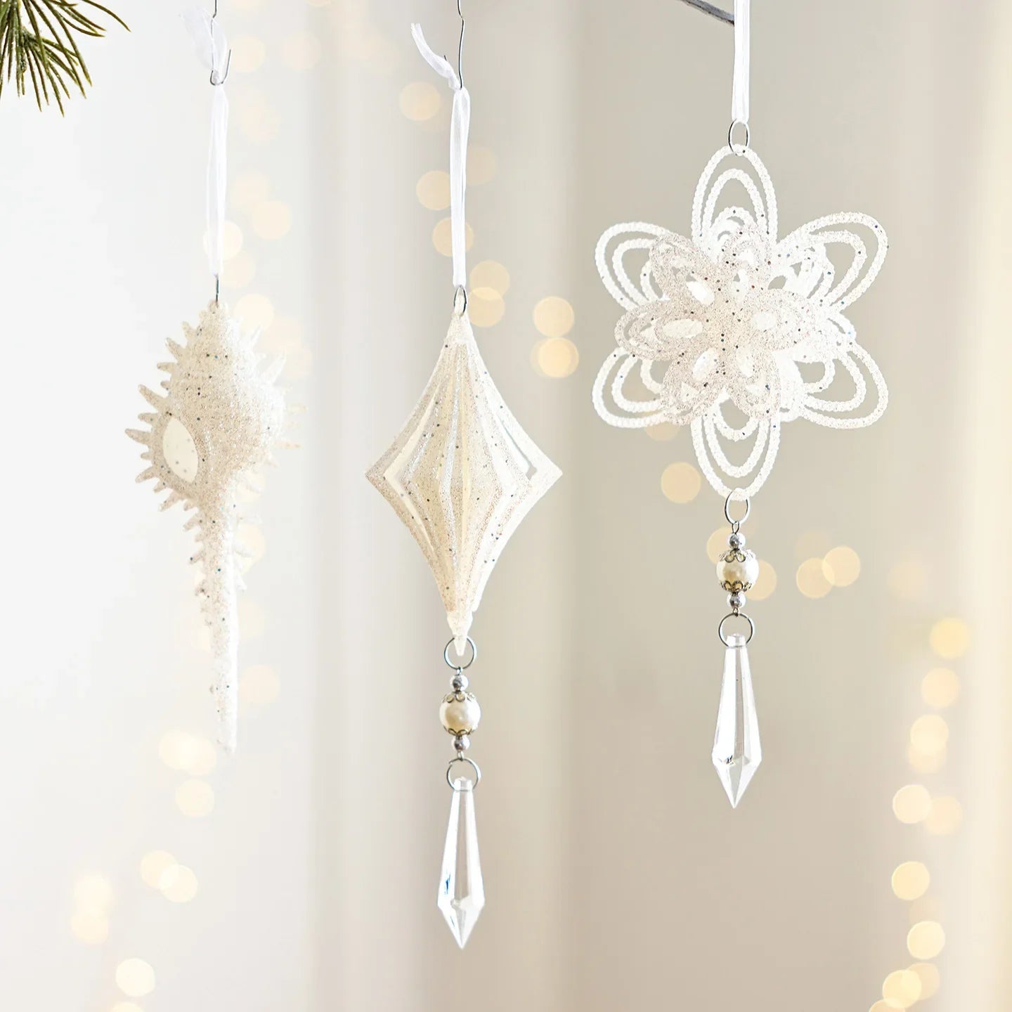 White Christmas Tree Hanging Ornaments – Candy, Chime & Wreath