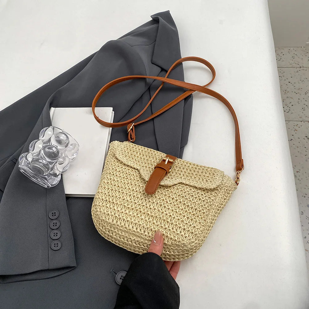 Woven Messenger Bag for Women – Handmade Paper Rope Messenger Bag Peaceful Pleasures Health and Wellness Beige 24x19x7cm United States