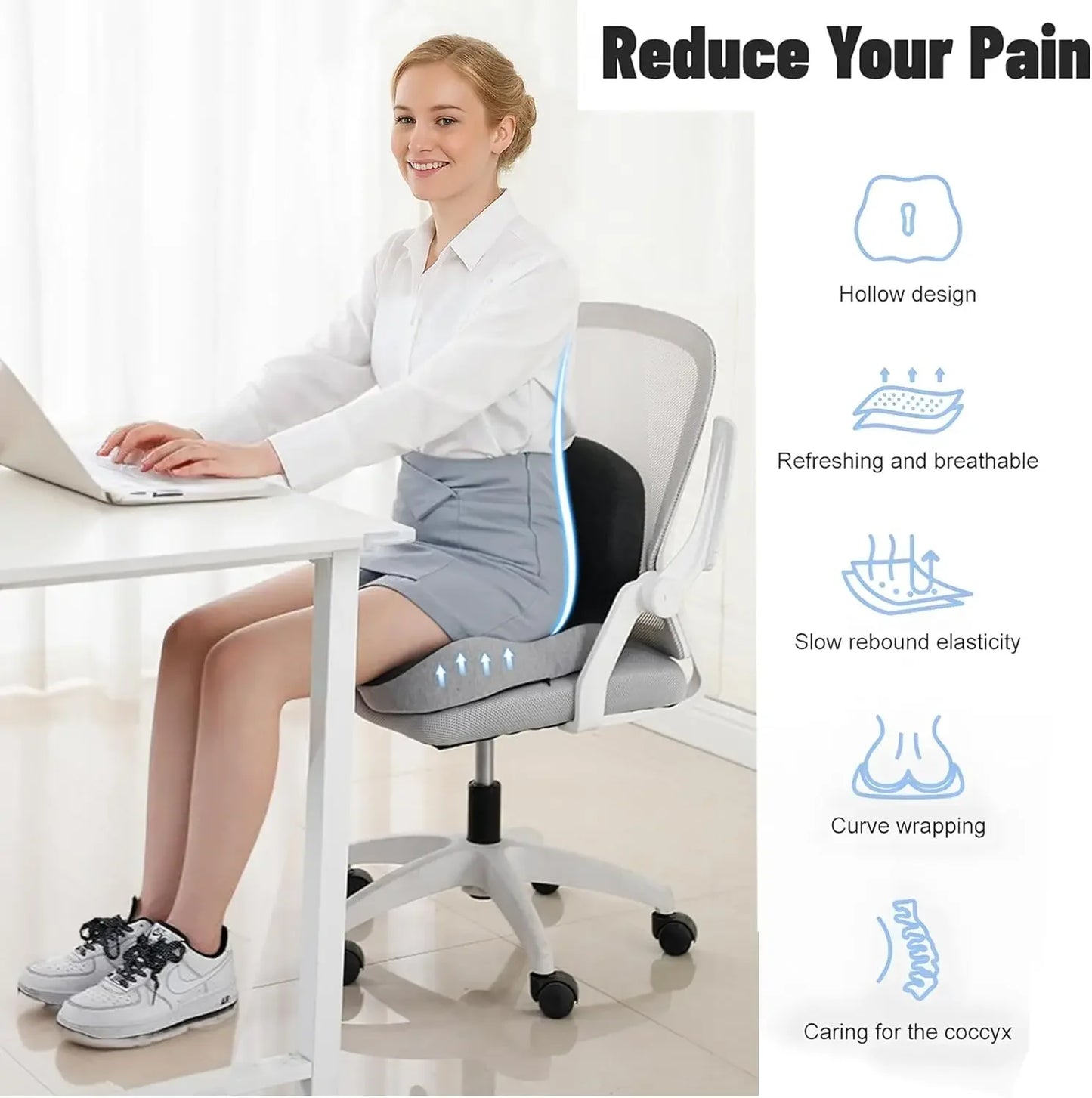 Memory Foam Seat Cushion for Back Support, Sciatica Relief, Ergonomic Comfort for Long Sitting & Driving Peaceful Pleasures Health and Wellness