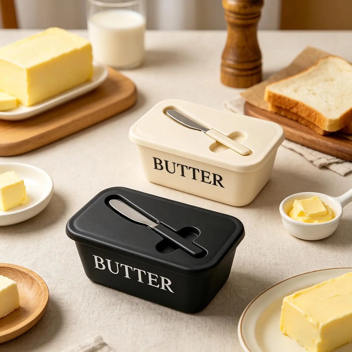 Butter Dish with Lid & Built-In Cutter | Large Capacity