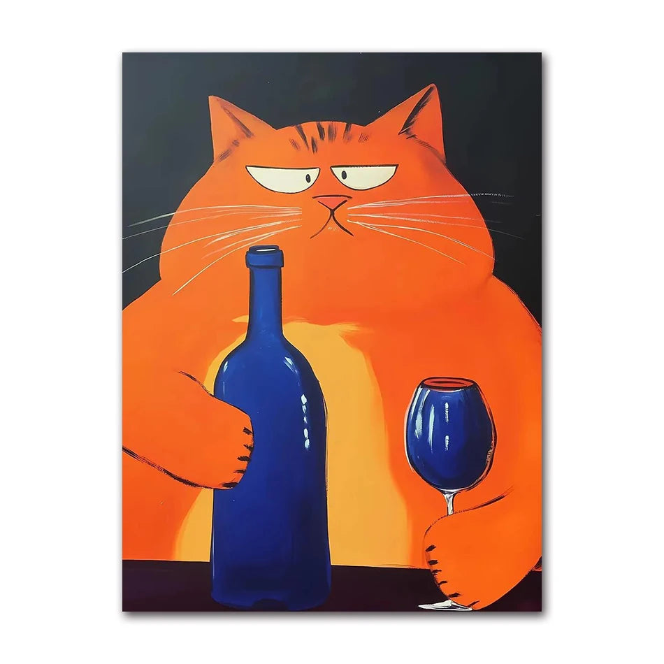 Cat with Cocktail Smoking Poster Canvas Painting Print Wall Art for Living Room Home Decor More Spaghetti, Less Upsetti Black Peaceful Pleasures Health and Wellness T81885-07 35x45cm