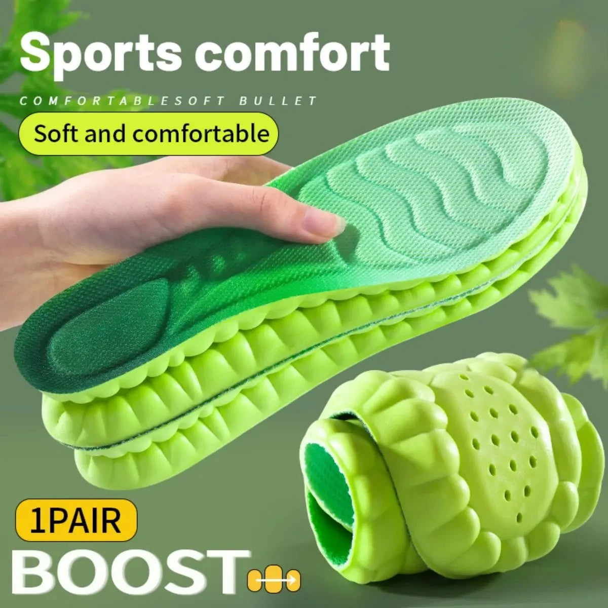 1Pair Sport Insoles PU High Stretch Shock Resistant Antibacterial Anti-odorant Breathable Insoles Comfortable for Shoes Cushion Peaceful Pleasures Health and Wellness