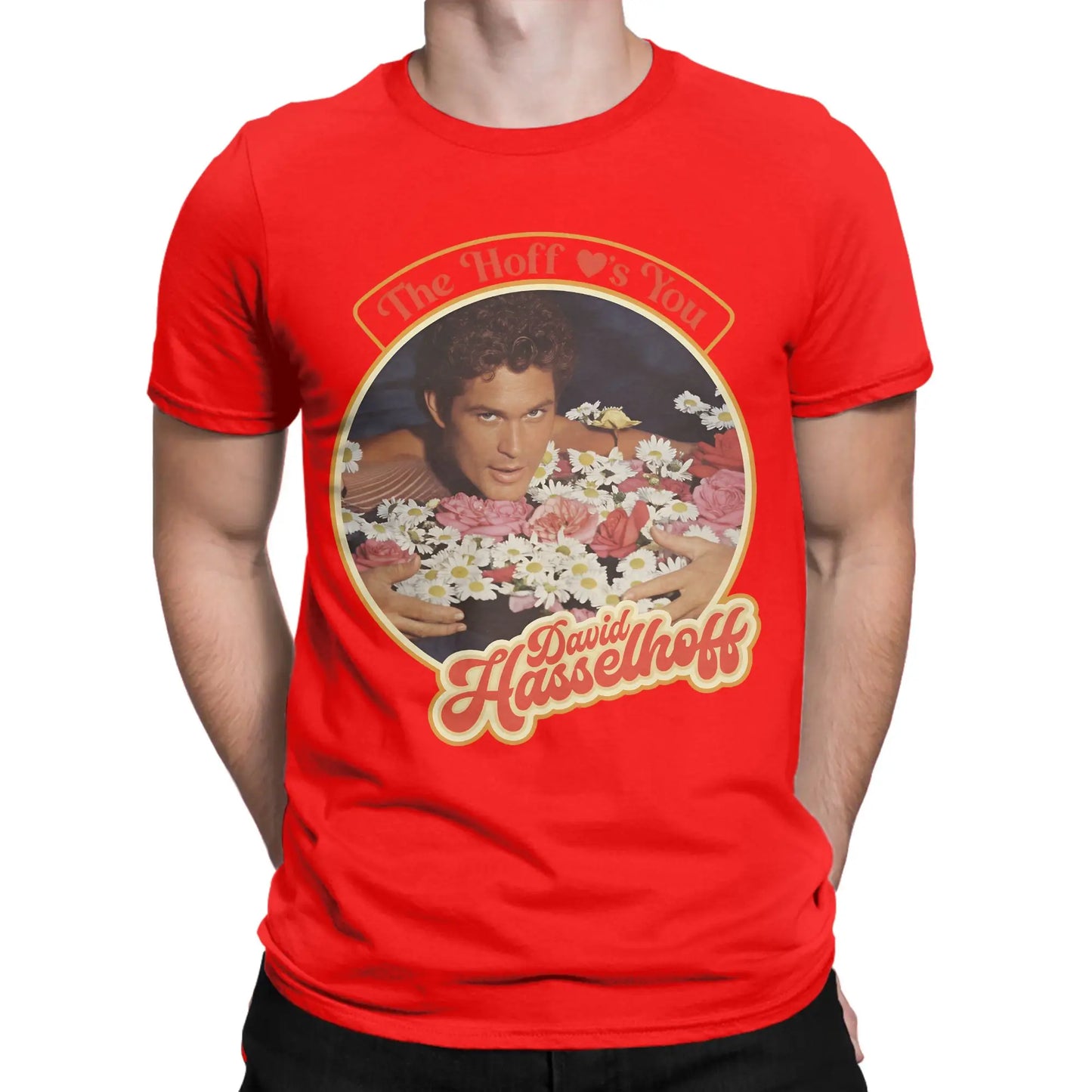 Men's David Hasselhoff T Shirt Cotton Clothes Vintage Short Sleeve Round Collar Tees New Arrival T-Shirts Peaceful Pleasures Health and Wellness Red 6XL