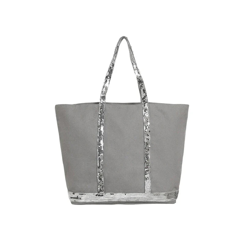 Vintage Canvas Sequin Tote Bag – Large Shoulder Bag for Women