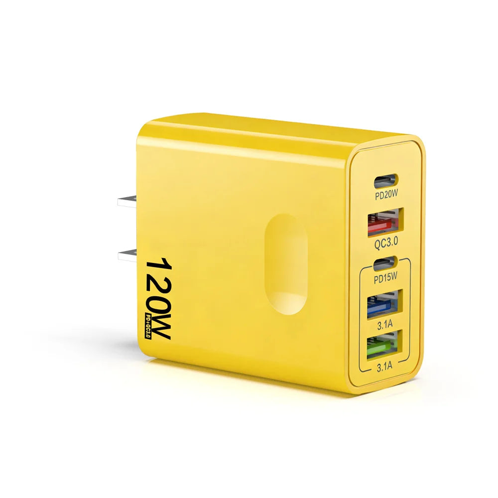 120W 5-Port USB-C PD Fast Charger | Quick Charge 3.0