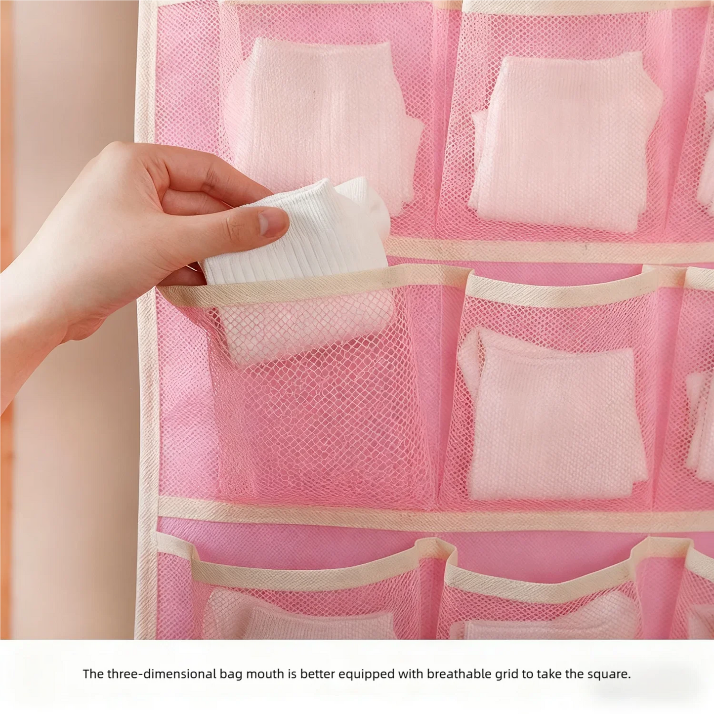 2-sided 36 grids Hanging Storage Bag Underwear Socks Bras Home Use Wardrobe Hanging Bag Pink Grey Beige Modern Simple Style Peaceful Pleasures Health and Wellness