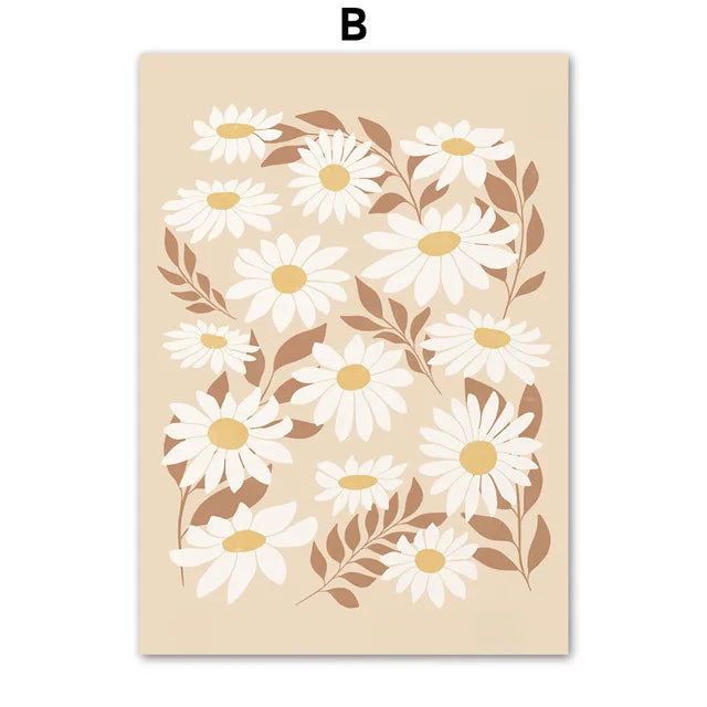 Abstract Floral Canvas Wall Art | Nordic Flower Poster Print Canvas Wall Art Peaceful Pleasures Health and Wellness B 30x40cm Unframed