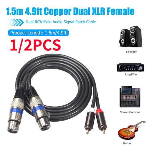1/2PCS 2RCA To 2XLR Cable Dual XLR Female To Dual RCA Male Audio Cable for Microphone Mixer Amplifier DVD Speaker Microphone ﻿ Peaceful Pleasures Health and Wellness