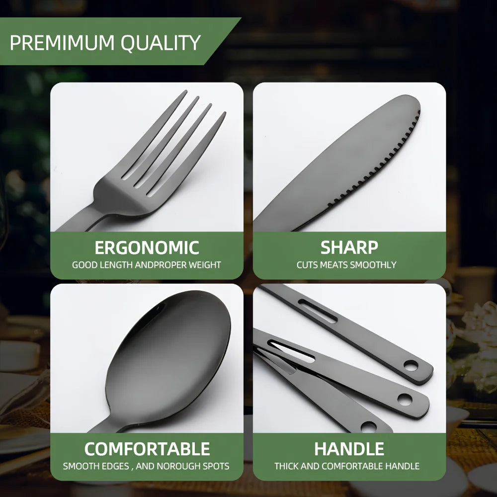 Stainless Steel Knife Fork and Spoon Set New Creative Outdoor Camping Western Cuisine Tableware Picnic Travel Portable Tableware Peaceful Pleasures Health and Wellness