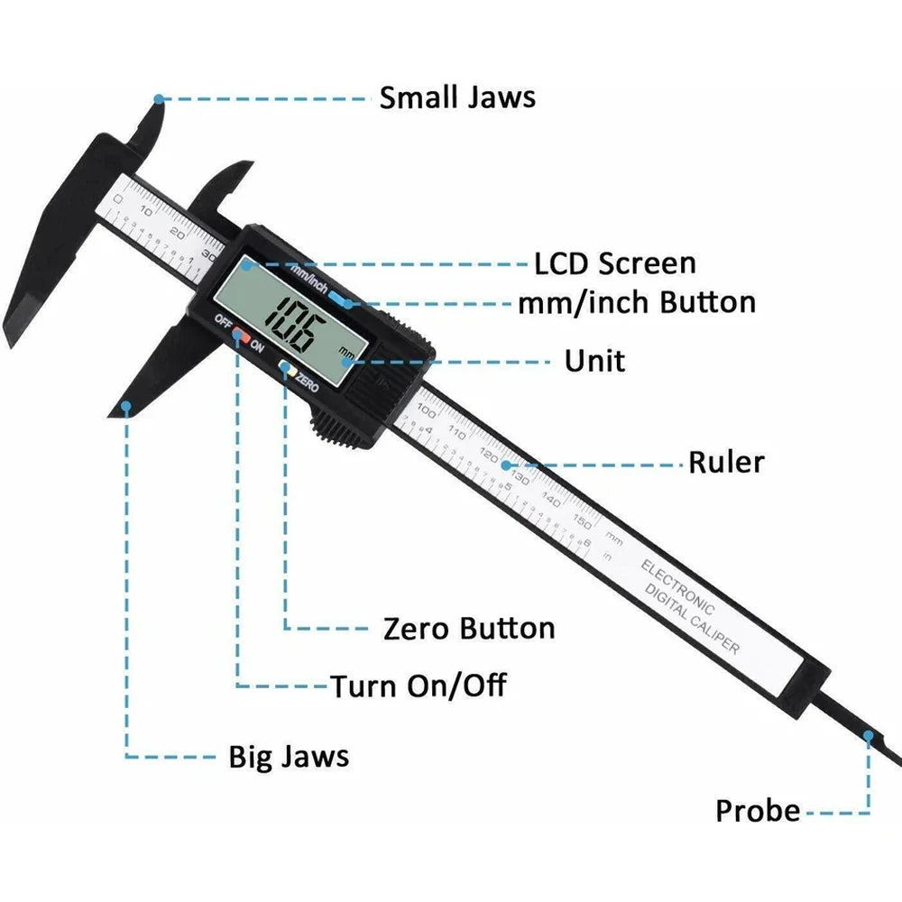 100/150mm electronic vernier caliper, carbon fiber dial vernier caliper, micrometer, digital scale. Batteries are not included Peaceful Pleasures Health and Wellness