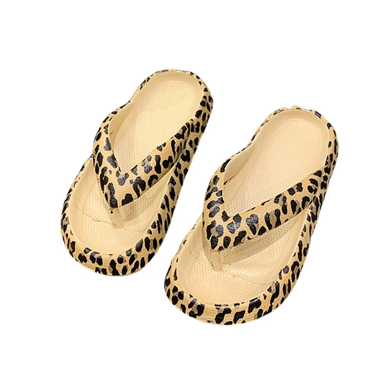 Women's Leopard Cloud Flip-Flops | Thick-Sole Beach Slippers