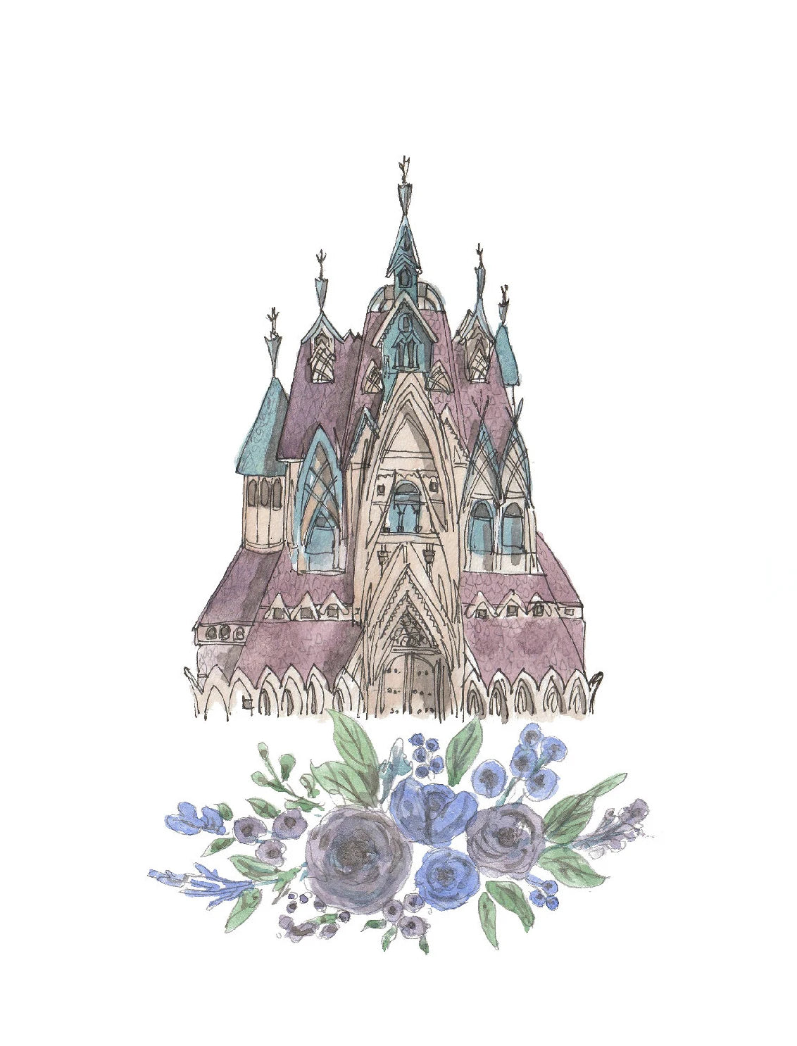 Watercolor Princess Castle Canvas Wall Art | Girls Nursery Decor
