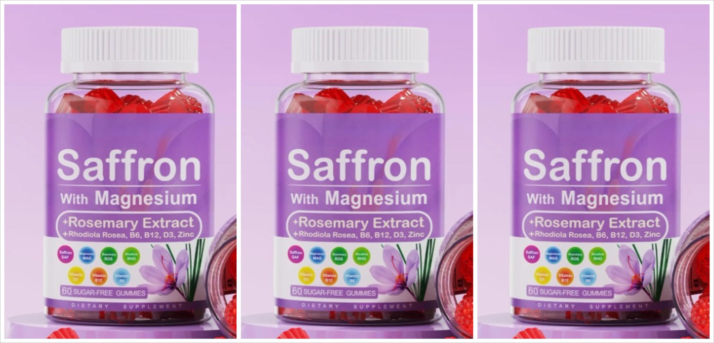 Saffron Gummies 4-Month Supply | Magnesium B6 B12 D3 Sugar-Free