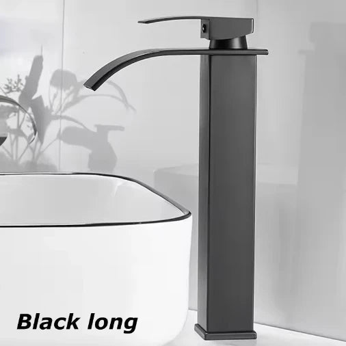 Black Stainless Steel Waterfall Basin Faucet | Hot & Cold