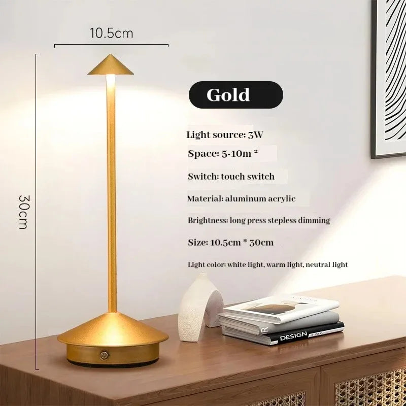 3 Color Rechargeable Table LED Lamp Touch Sensor Night Desk Lamp for Restaurant Hotel Bar Bedroom Stepless Dimming Light Peaceful Pleasures Health and Wellness Gold