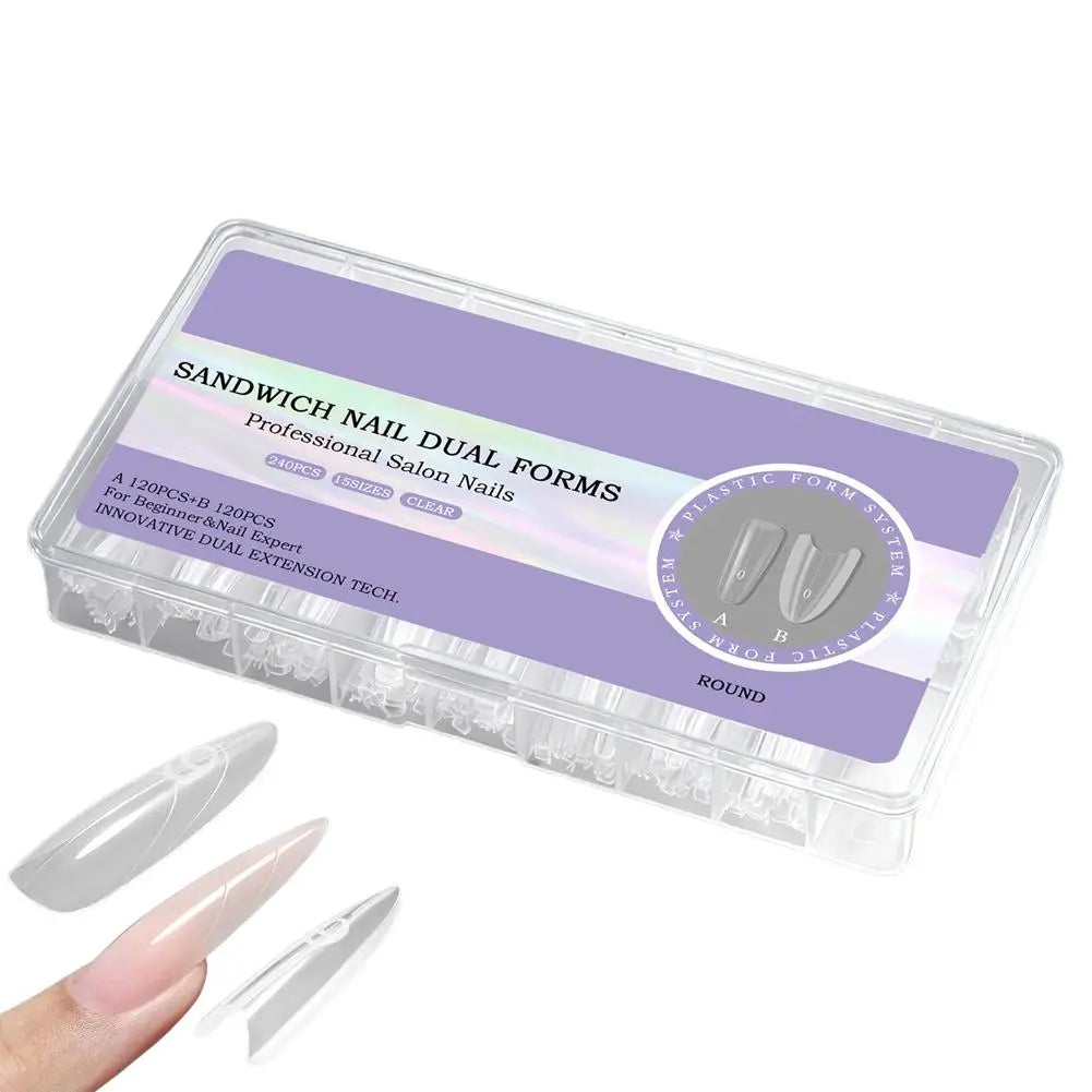 240Pcs Sandwich Dual Nail Forms For Extension Reusable Coffin Almond Nail Mold Quickly Extend Manicure Tools Top Peaceful Pleasures Health and Wellness B