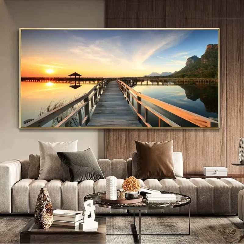 Nature Landscape Canvas Wall Art – Sunshine Forest Lake Print Landscape Canvas Print Peaceful Pleasures Health and Wellness