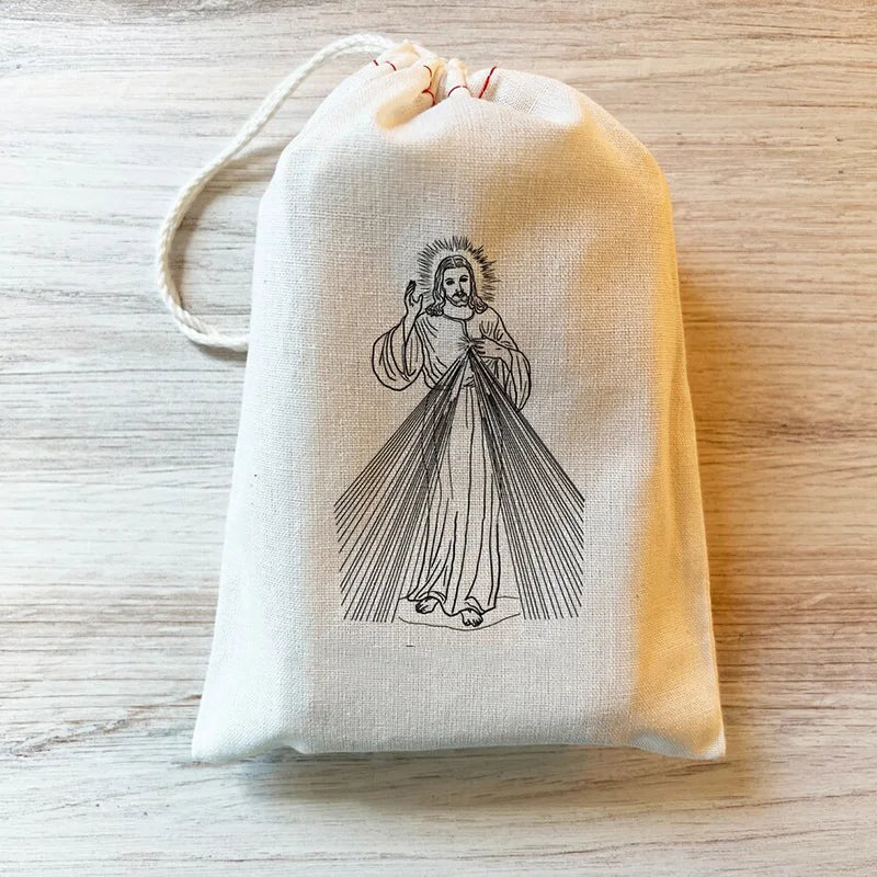 5-Pack Catholic Rosary Drawstring Bags – Jesus & Virgin Mary