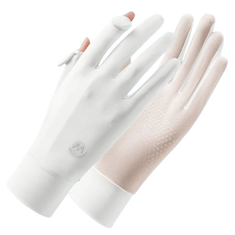 Women UV Sun Protection Gloves Full Finger Touchscreen Ultra Thin Sun Gloves Breathable Ice Silk Cycling Gloves for Summer Peaceful Pleasures Health and Wellness White United States