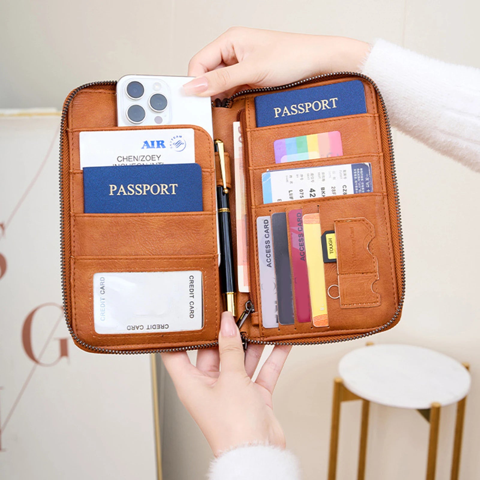 Portable Family Passport Holder Portable & Waterproof Travel Passport Holder Bag for Cards Boarding Pass Money Peaceful Pleasures Health and Wellness