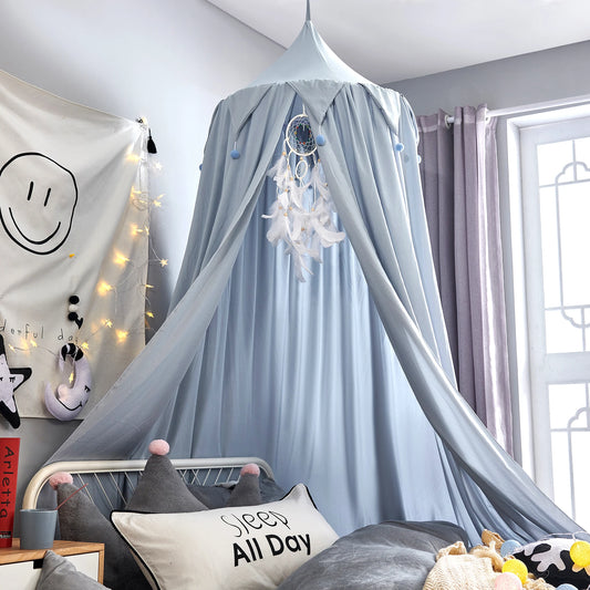 Battilo Kids Bed Canopy Round Dome Mosquito Net Play Tent Kids Bed Canopy Peaceful Pleasures Health and Wellness Light Blue 65x250cm
