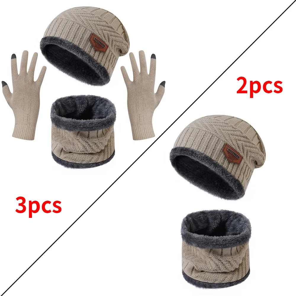 1Set Warm & Soft Winter Fleece-lined Knitted Hat, Scarves And Touch Screen Gloves 3-Piece Set ,Perfect Ear & Neck Warmer Peaceful Pleasures Health and Wellness Creamy White 3 piece set