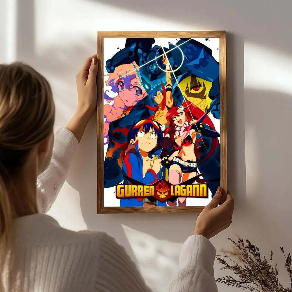Anime G-Gurren Lagann Poster HD Self Adhesive Waterproof Wall Art Ideal for Home Office Dorm Bedroom Great Gift Peaceful Pleasures Health and Wellness White4 30X40cmNoframe