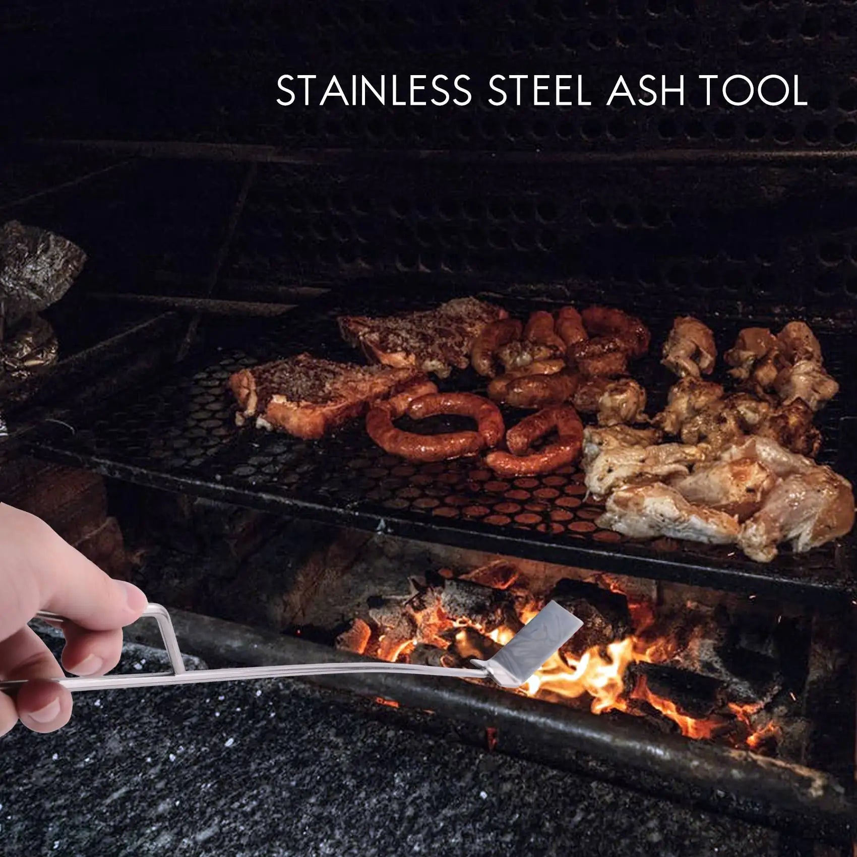 A36T-Stainless Steel Charcoal Ash Rake BBQ Ash Tool Rake Poker For Joe Charcoal Smoker Wood Burning Stove Silver Peaceful Pleasures Health and Wellness