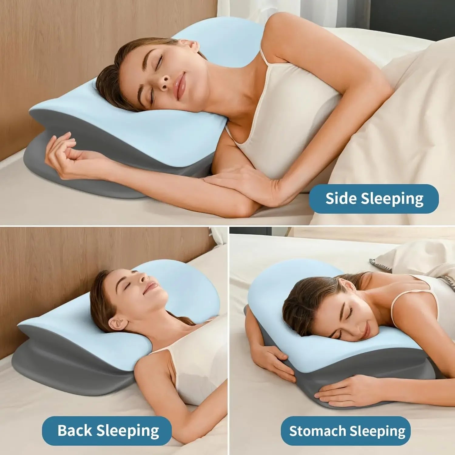 Ergonomic Memory Foam Cervical Pillow for Neck Support, Breathable Cover, Side Back Stomach Sleepers Peaceful Pleasures Health and Wellness