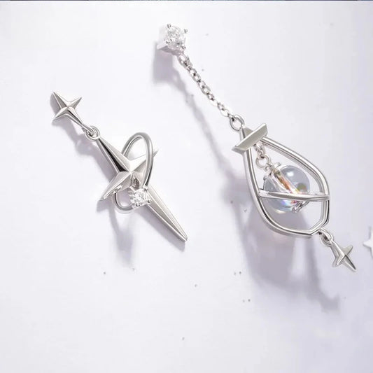 Fashionable Versatile Streling Silver Earrings Asymmetrical Fashion Earrings Retro Style Trending Engagement Party Fine Jewelry Peaceful Pleasures Health and Wellness
