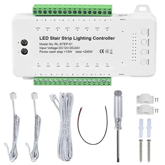 A36T-16 Channels Led Stair Light Staircase Controller 2 PIR For Indoor Flexible LED COB Strip Light Peaceful Pleasures Health and Wellness White Without NONE