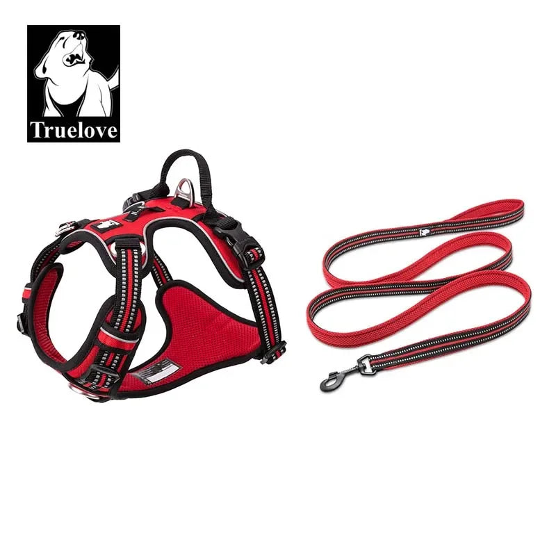 Truelove Pet Harness+Pet Leash Set Rope 110cm/200cm All-in-one Reflective Dog Harness No Pull Adjustable Buckles Dropshipping Peaceful Pleasures Health and Wellness Red XL-LeashLength110CM China Mainland