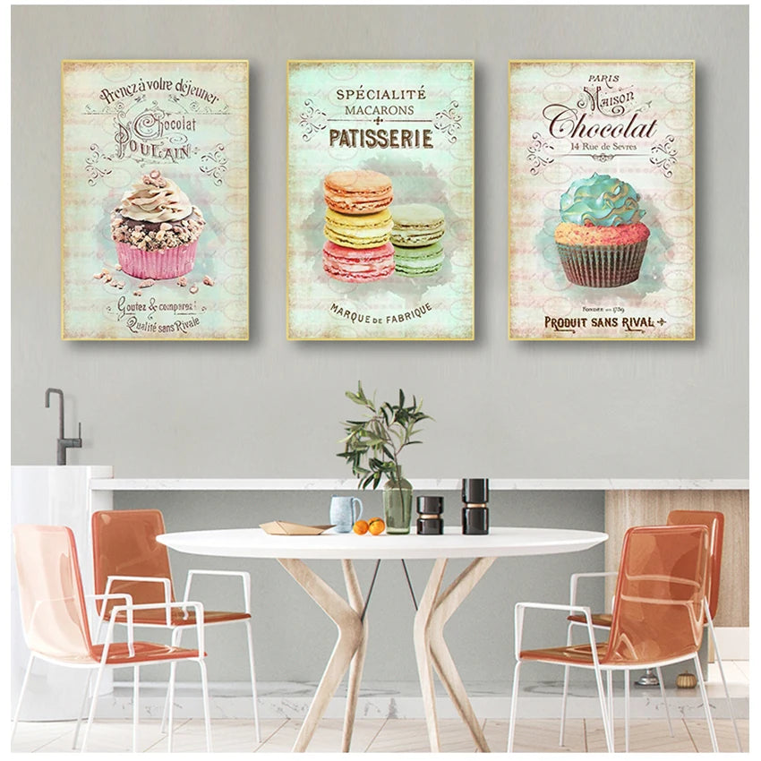 Nordic Dessert Bread Canvas Wall Art | Kitchen Decor Set of 3