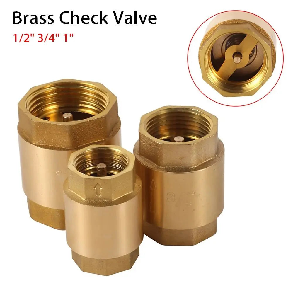 Brass NPT Check Valve 1/2" 3/4" 1" In-Line One-Way Spring Valve