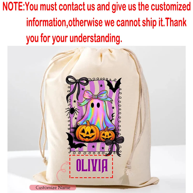 Personalized Halloween Ghost Pumpkin Drawstring Candy Bag Halloween Drawstring Bag Peaceful Pleasures Health and Wellness custom name 40x30cm