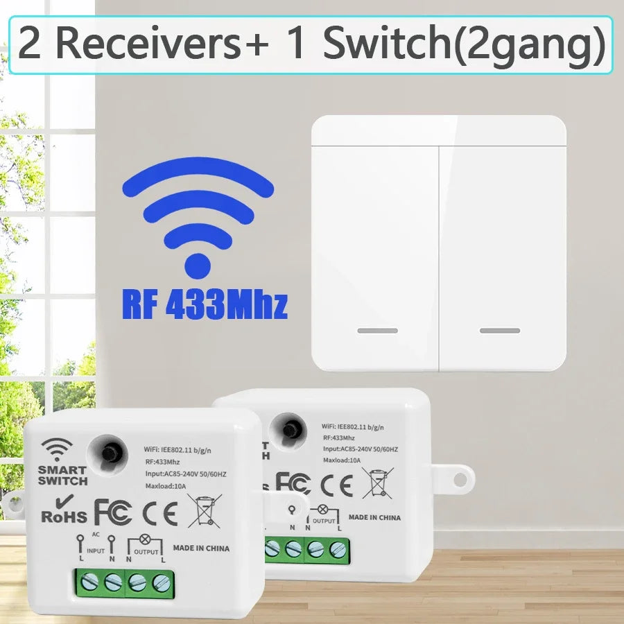 Wireless Light Switch Receiver RF 433MHz Remote Control Light 1/2/3 Gang Wall Panel Switch for LED Light Bulb Chandelier 10A Peaceful Pleasures Health and Wellness 2 Receiver 1 Switch