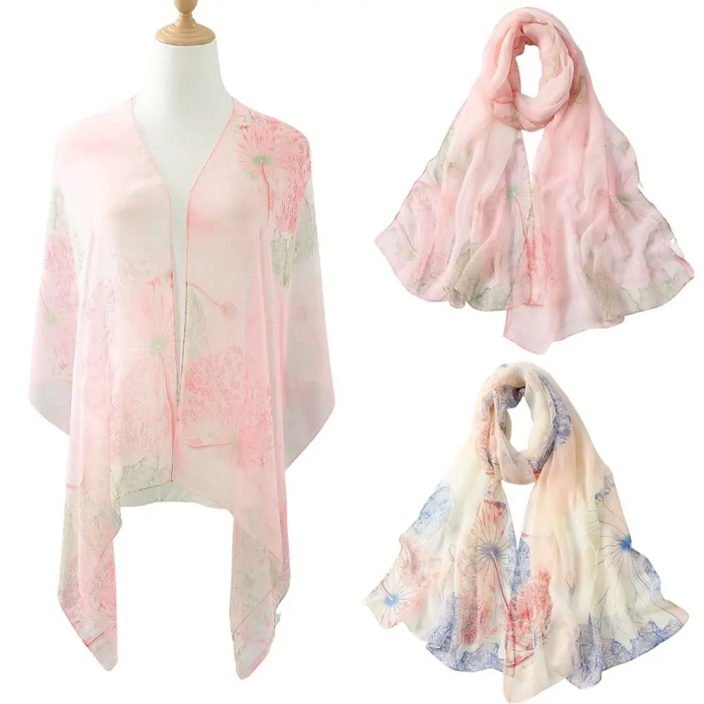 Women's Floral Silk-Feel Beach Shawl Wrap Scarf – Lightweight